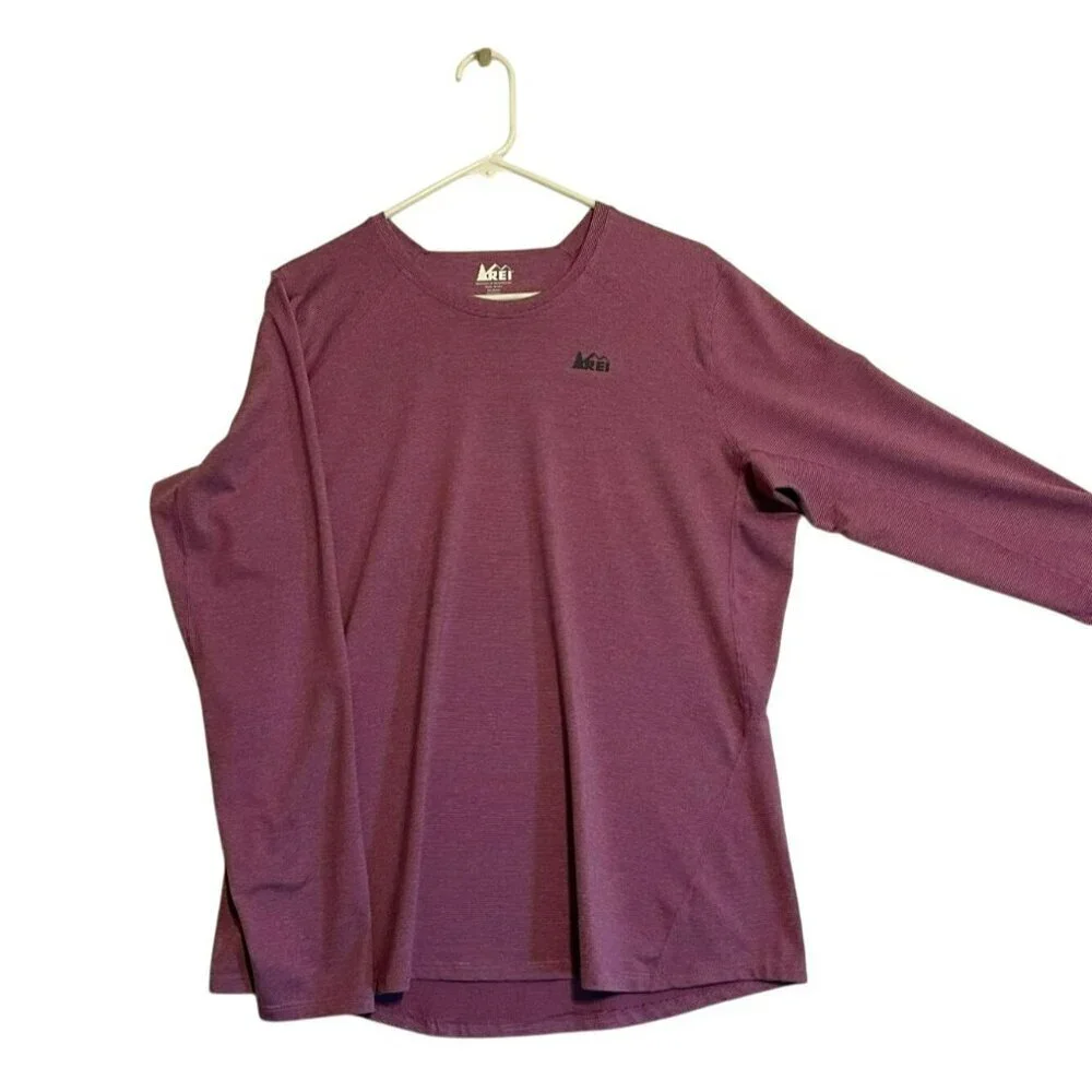 REI Performance Tee Long Sleeve Crew Neck Stretchy Women's XL Pink Gray Stripes - Picture 1 of 12